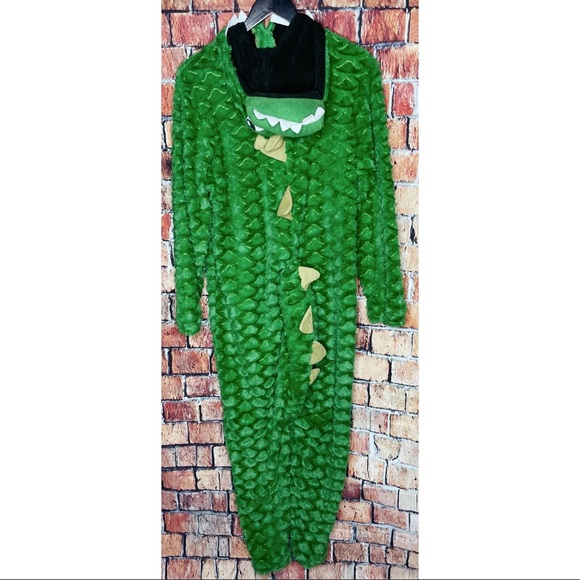 Briefly Stated Unisex T-Rex Dinosaur Green Soft Hooded Half Zip Union Suit Small - Picture 5 of 6